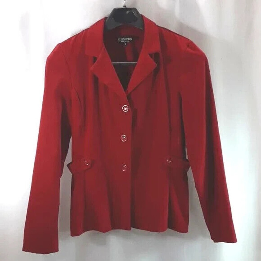 Ellen Figg size 8 red velvet button front long sleeve shirt